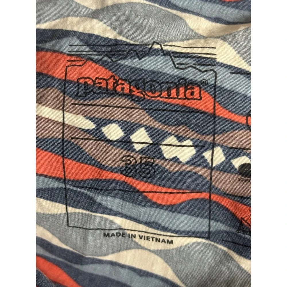 Patagonia Mens Board Shorts Size 35 Blue Red Geometric Wave Print Swim Trunks